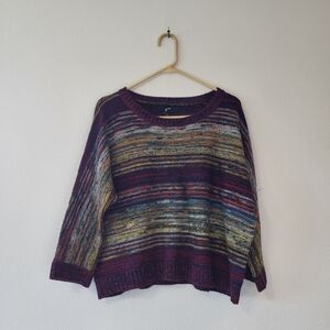 a.n.a Multicolor Striped Crewneck Sweater with Purple Accents